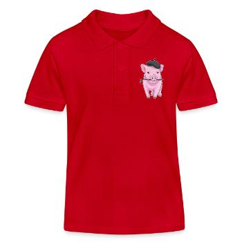 Pig Painter Brush Painting - Kids Organic Polo Shirt by Stanley/Stella - red - Front