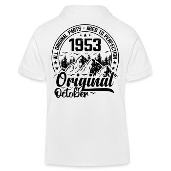 1953 Oktober Original 71 Jahre altes Geburtstagsgeschenk - Kinder Organic Poloshirt Mini Sprinter von Stanley/Stella - Weiß - Hinten