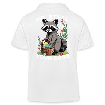 Funny Egg Thief Raccoon Easter Bunny Design - Kids Organic Polo Shirt by Stanley/Stella - white - Back