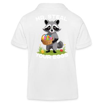 Funny Raccoon Eggs Thief Easter Saying - Kids Organic Polo Shirt by Stanley/Stella - white - Back