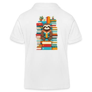 Funny Book Lover Sloth Illustration - Kids Organic Polo Shirt by Stanley/Stella - white - Back