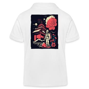 Astronaut vor japanischem Tempel mit Blumen - Kinder Organic Poloshirt Mini Sprinter von Stanley/Stella - Weiß - Hinten
