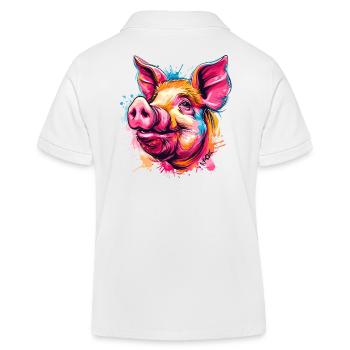 Buntes Farbspritzer Schwein - Kinder Organic Poloshirt Mini Sprinter von Stanley/Stella - Weiß - Hinten