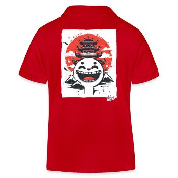 Japanese Mountains: Shinto Pagoda Laughing Face - Kids Organic Polo Shirt by Stanley/Stella - red - Back
