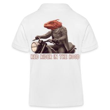 Ein Reptil auf einem Motorrad : Roter Reiter in der Motorhaube - Kinder Organic Poloshirt Mini Sprinter von Stanley/Stella - Weiß - Hinten