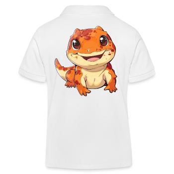 Cute smiling gecko with big eyes - Kids Organic Polo Shirt by Stanley/Stella - white - Back