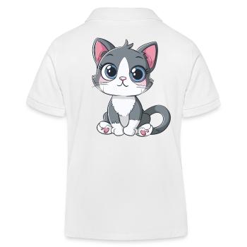 Chat mignon avec de grands yeux et des cœurs de pattes - Polo enfant bio Stanley/Stella - blanc - Dos