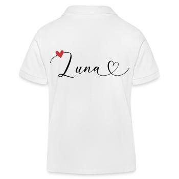 Luna Nom Prénom Calligraphie Coeur - Polo enfant bio Stanley/Stella - blanc - Dos