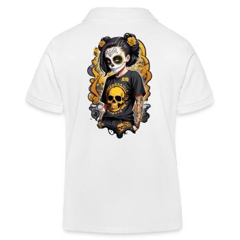 Sugar Skull Girl with Golden Skull T Shirt - Kids Organic Polo Shirt by Stanley/Stella - white - Back