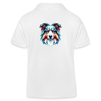 Vibrant Geometric Canine: Australian Shepherd - Kids Organic Polo Shirt by Stanley/Stella - white - Back