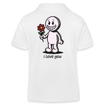 Bonhomme allumette avec fleur JE T’AIME - Polo enfant bio Stanley/Stella - blanc - Dos