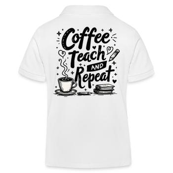 CoffeeTeach Repeat – Teacher Educator Education - Kids Organic Polo Shirt by Stanley/Stella - white - Back