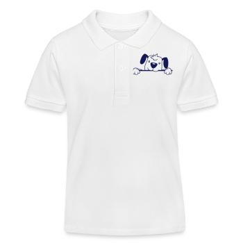 Dog Behind Wall Fence Sign Peeping Happy Cute - Kids Organic Polo Shirt by Stanley/Stella - white - Front