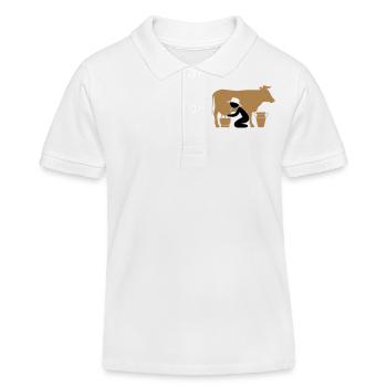 Bauer beim Melken einer Kuh - Kinder Organic Poloshirt Mini Sprinter von Stanley/Stella - Weiß - Vorne