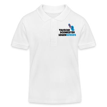 Tausche Schwester gegen Süßes - Kinder Organic Poloshirt Mini Sprinter von Stanley/Stella - Weiß - Vorne