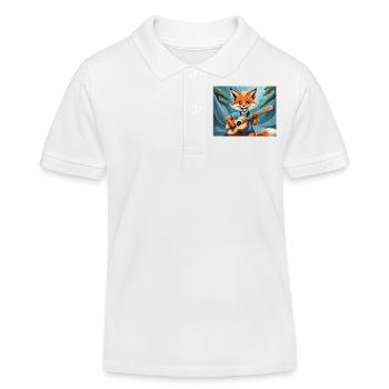 cute little fiend fox everyday life playing guitar - Kids Organic Polo Shirt by Stanley/Stella - white - Front