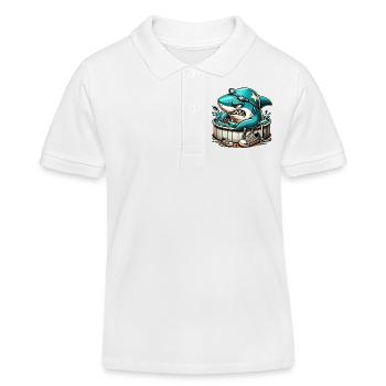 Cooler Hai im Schwimmfass - Kinder Organic Poloshirt Mini Sprinter von Stanley/Stella - Weiß - Vorne
