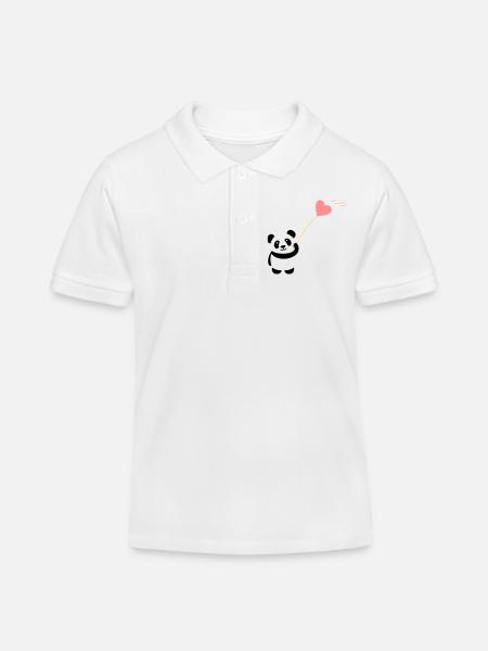 panda coeur mignon ballon ours gros gros kusch - Polo enfant bio Stanley/Stella - blanc
