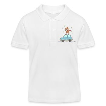 Pferd fliegt als Superhero auf Auto - Kinder Organic Poloshirt Mini Sprinter von Stanley/Stella - Weiß - Vorne
