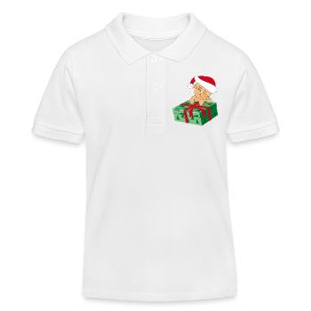 Happy Cat Katze with a Gift - Kinder Organic Poloshirt Mini Sprinter von Stanley/Stella - Weiß - Vorne