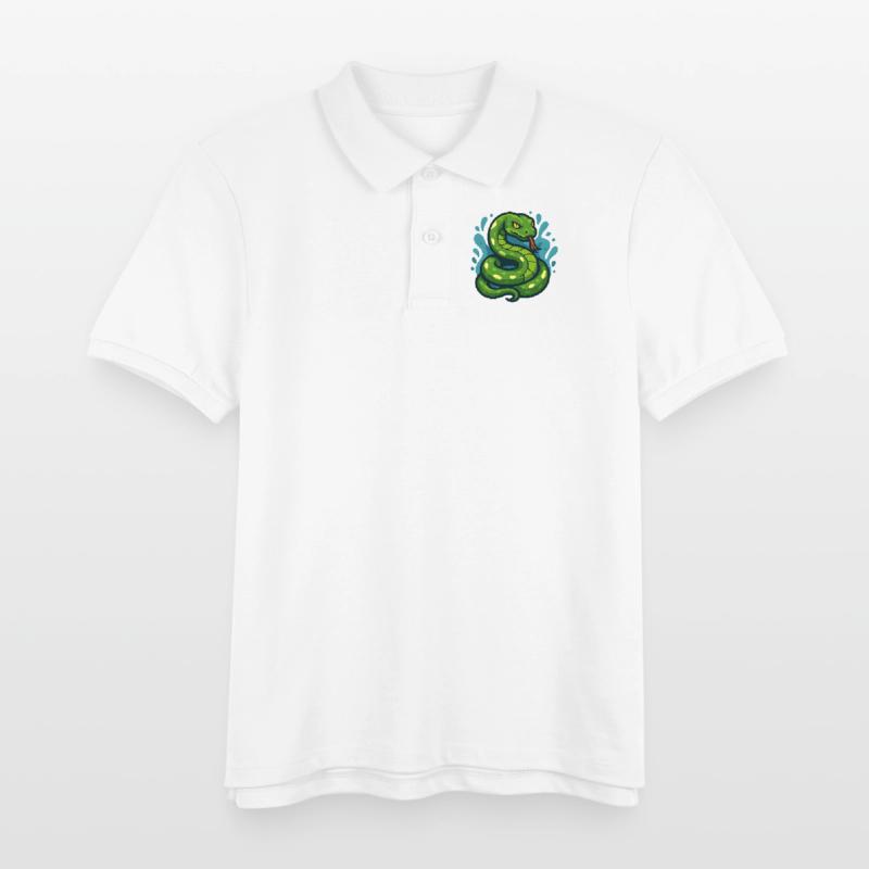 Green Tree Python Snake in Wave Kids Organic Polo Shirt by Stanley/Stella