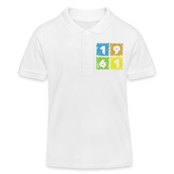 65. Geburtstag Farbige Patches since 04/1961 - Kinder Organic Poloshirt Mini Sprinter von Stanley/Stella - Weiß - Vorne