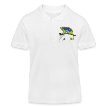 Chameleon On Branch with Spider Web - Kids Organic Polo Shirt by Stanley/Stella - white - Front