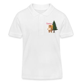 Explore Camping Shirt – Bear in the Woods - Kids Organic Polo Shirt by Stanley/Stella - white - Front