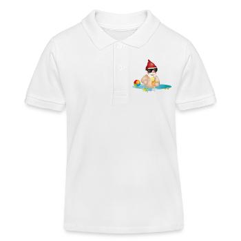 Garden gnome in the swimming pool or sea and drink - Kids Organic Polo Shirt by Stanley/Stella - white - Front