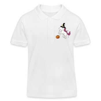 Halloween Unicorn pumpkin witch child girl funny - Kids Organic Polo Shirt by Stanley/Stella - white - Front