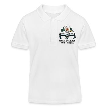 Zuhause ist der Ort, an dem du dein Fahrrad parkst. Campingbecher. - Kinder Organic Poloshirt Mini Sprinter von Stanley/Stella - Weiß - Vorne