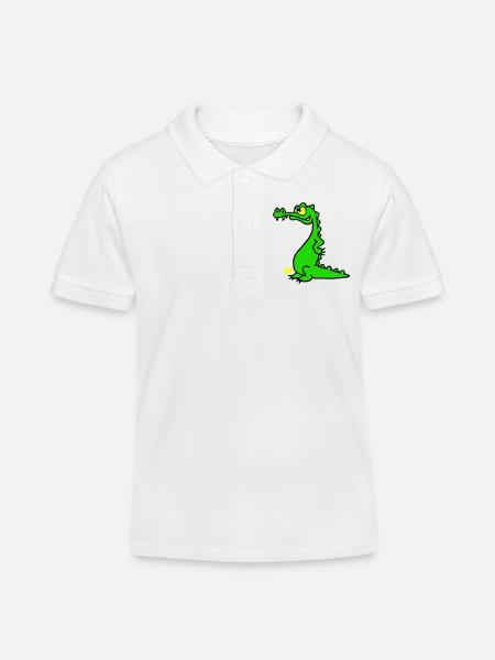Crocodile souriant, design à trois couleurs - Polo enfant bio Stanley/Stella - blanc