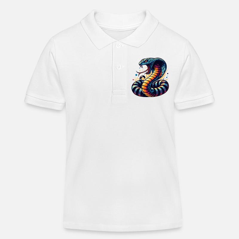 motif serpent Cobra dynamique et coloré - Polo enfant bio Stanley/Stella - blanc