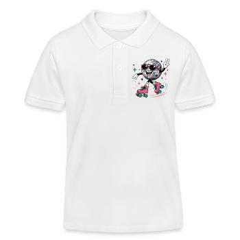 Disco Ball on Roller Skates Retro Style - Kids Organic Polo Shirt by Stanley/Stella - white - Front