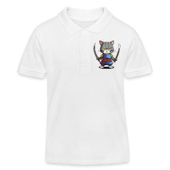 Samurai Cat #39 - Kids Organic Polo Shirt by Stanley/Stella - white - Front