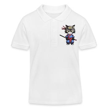 Samurai-Katze #24 - Kinder Organic Poloshirt Mini Sprinter von Stanley/Stella - Weiß - Vorne