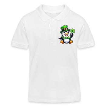 St. Patrick's Penguin with Lucky Clover - Kids Organic Polo Shirt by Stanley/Stella - white - Front