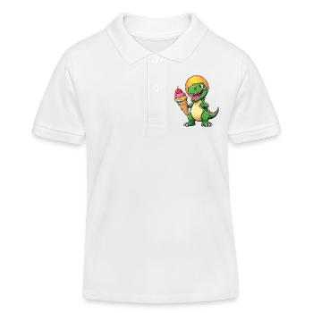 Drôle de dinosaure avec un grand cornet de crème glacée coloré - Polo enfant bio Stanley/Stella - blanc - Devant