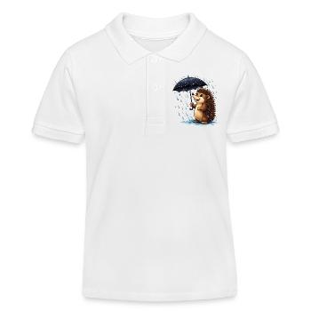 Cheerful hedgehog with umbrella in the rain - Kids Organic Polo Shirt by Stanley/Stella - white - Front