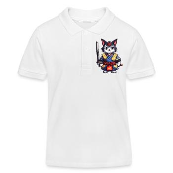 Samurai-Katze #11 - Kinder Organic Poloshirt Mini Sprinter von Stanley/Stella - Weiß - Vorne
