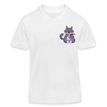 Chat violet gourmande - Polo enfant bio Stanley/Stella - blanc - Devant