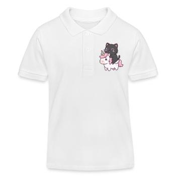 Katze auf Einhorn - Kinder Organic Poloshirt Mini Sprinter von Stanley/Stella - Weiß - Vorne