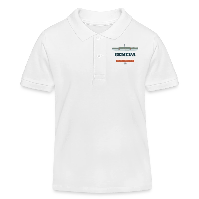 Geneva badge on a kids organic polo shirt by stanley/stella