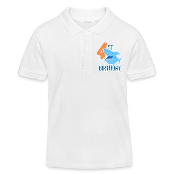4th Birthday Boy 4 Year Old Shark - Kids Organic Polo Shirt by Stanley/Stella - white - Front