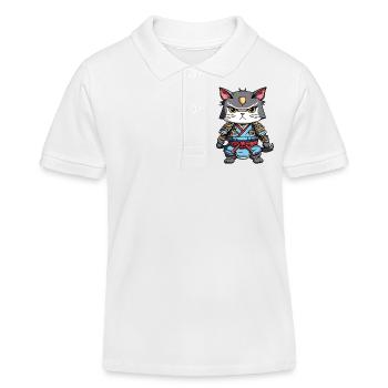 Samurai-Katze #14 - Kinder Organic Poloshirt Mini Sprinter von Stanley/Stella - Weiß - Vorne