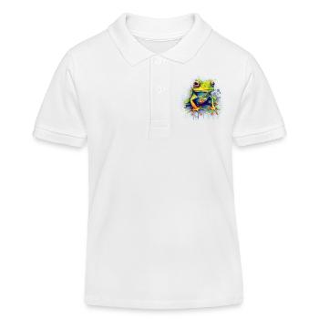 Bunter Frosch - Kinder Organic Poloshirt Mini Sprinter von Stanley/Stella - Weiß - Vorne