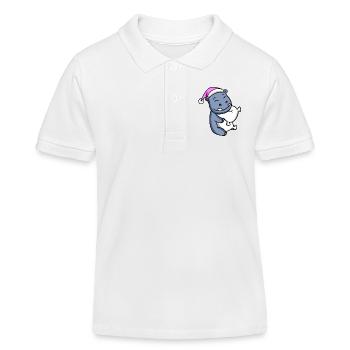 Hippopotame avec oreiller et bonnet de couchage - Polo enfant bio Stanley/Stella - blanc - Devant