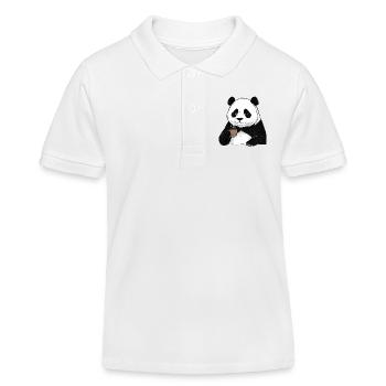 Tired panda coffee lover morning grouch - Kids Organic Polo Shirt by Stanley/Stella - white - Front