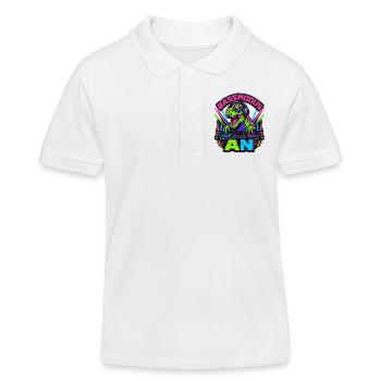 Bass mode on – Neon dinosaurs at the DJ booth - Kids Organic Polo Shirt by Stanley/Stella - white - Front