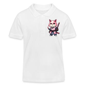 Chat samouraï & fleurs de cerisier #11 - Polo enfant bio Stanley/Stella - blanc - Devant